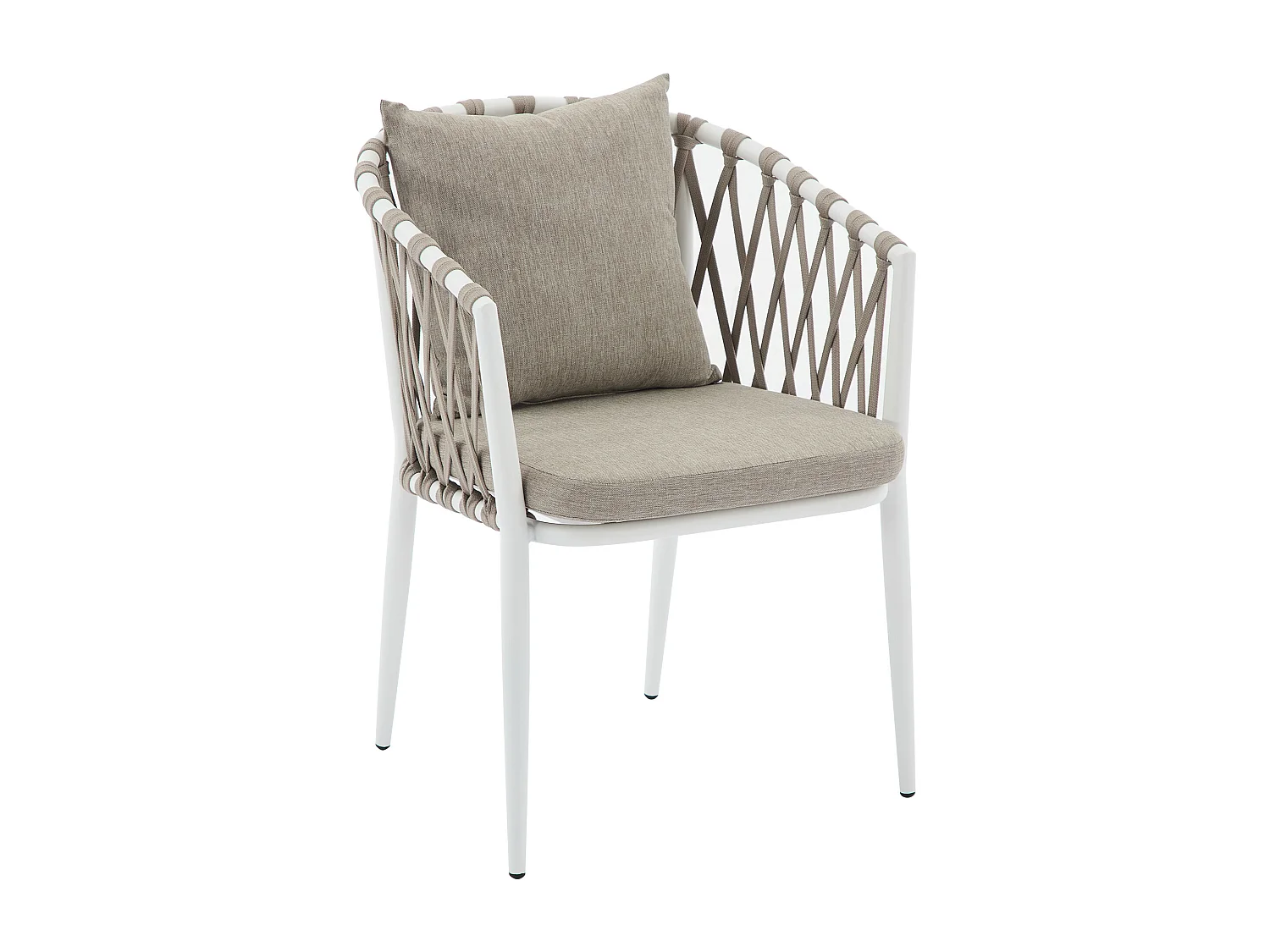 Salle à manger de jardin en aluminium et corde tressée : une table L.150 cm et 4 fauteuils - Naturel clair et blanc - MISSO de MYLIA