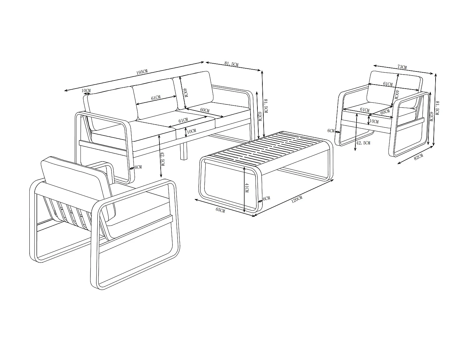 Salon de jardin en aluminium : 1 canapé 3 places, 2 fauteuils et 1 table basse - Cuivré avec coussins beiges - LOMIA de MYLIA