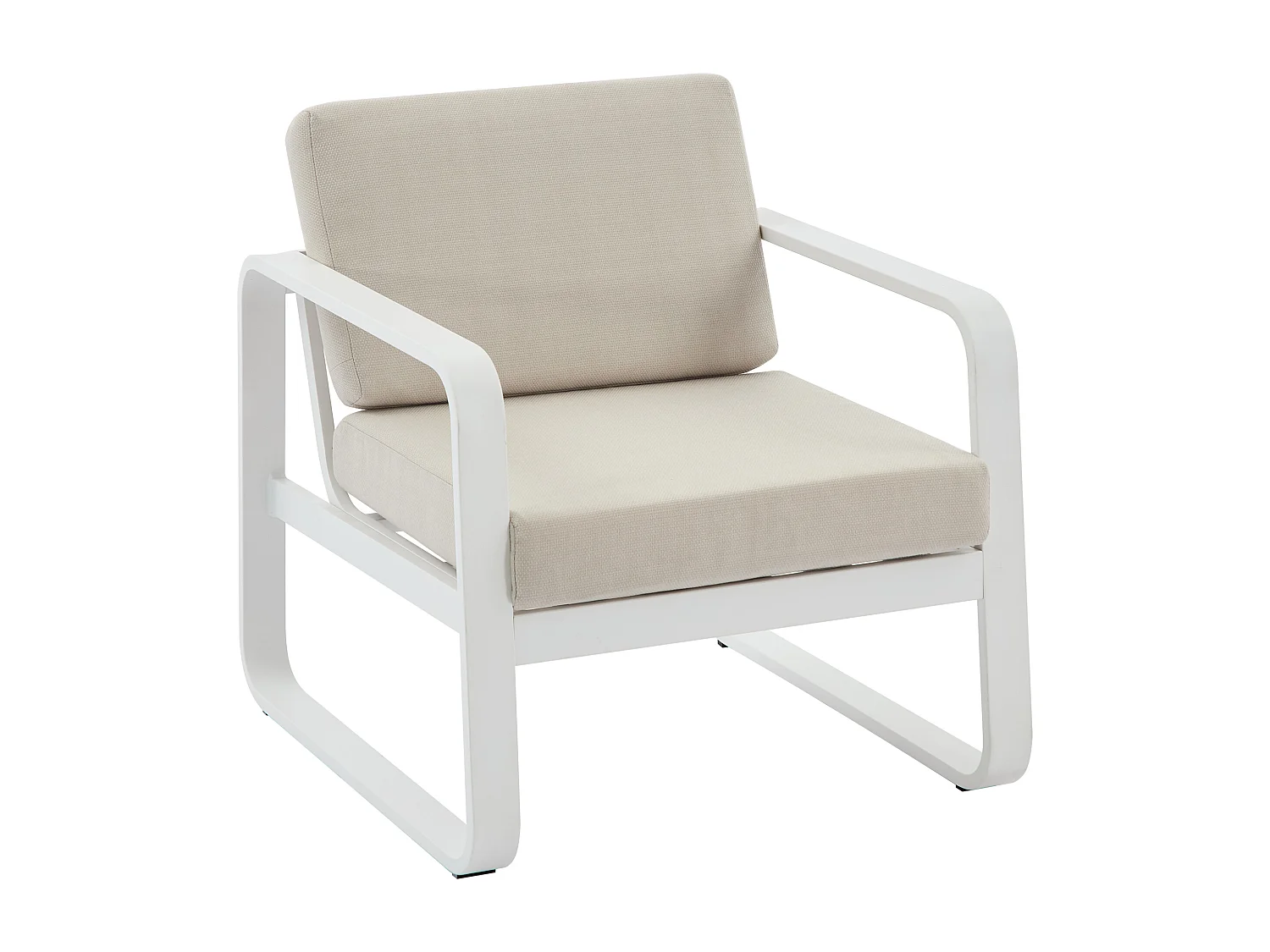 Salon de jardin en aluminium : 1 canapé 3 places, 2 fauteuils et 1 table basse - Blanc avec coussins beiges - LOMIA de MYLIA