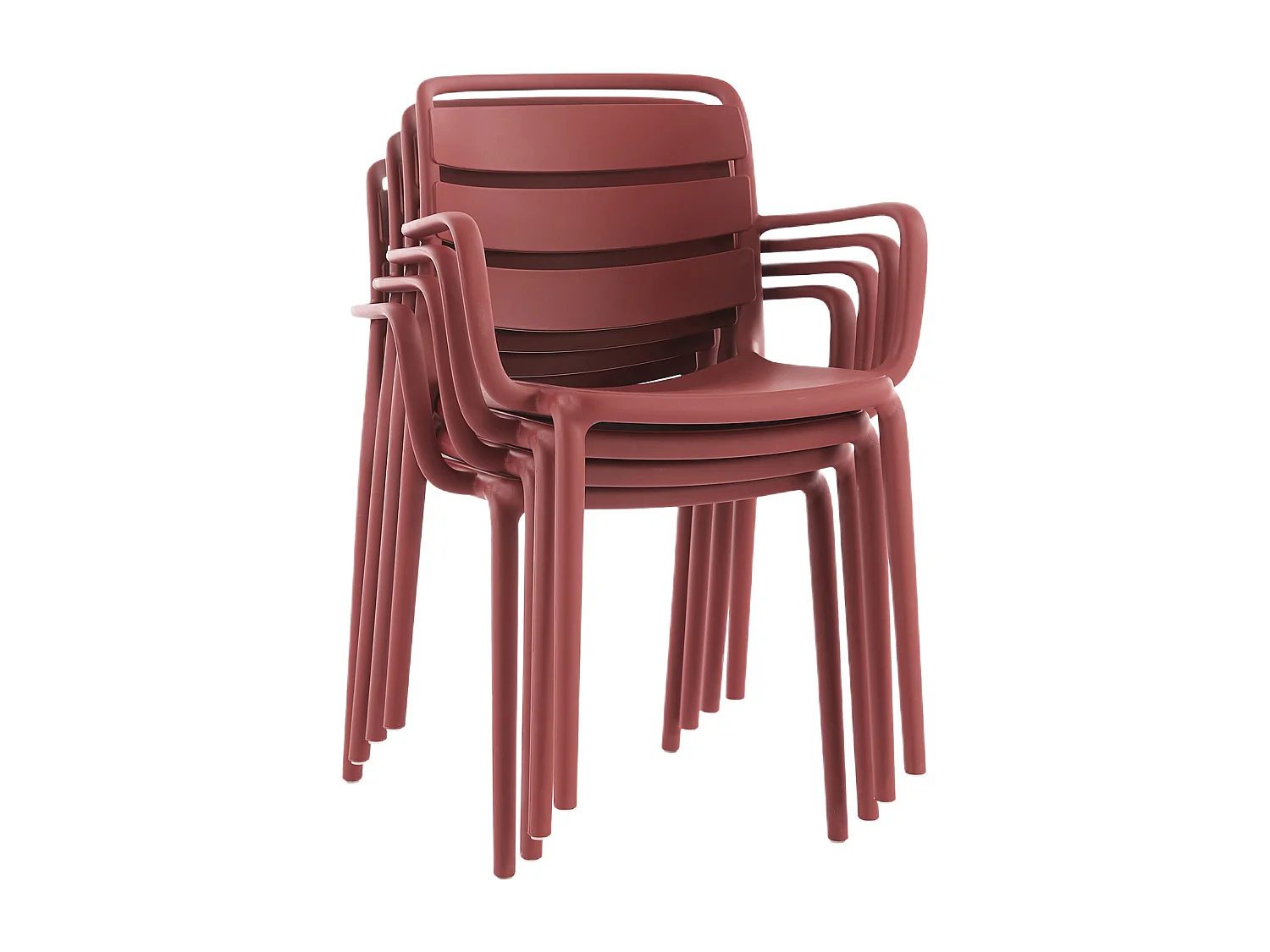 Salle à manger de jardin en polypropylène : une table L.90 cm et 4 fauteuils empilables - Terracotta - MOAH de MYLIA