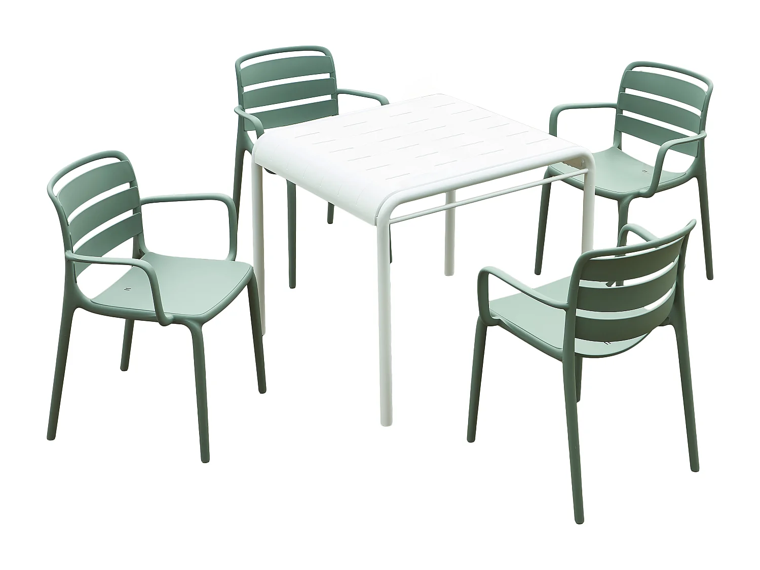 Salle à manger de jardin en polypropylène : une table L.90 cm et 4 fauteuils empilables - Kaki - MOAH de MYLIA