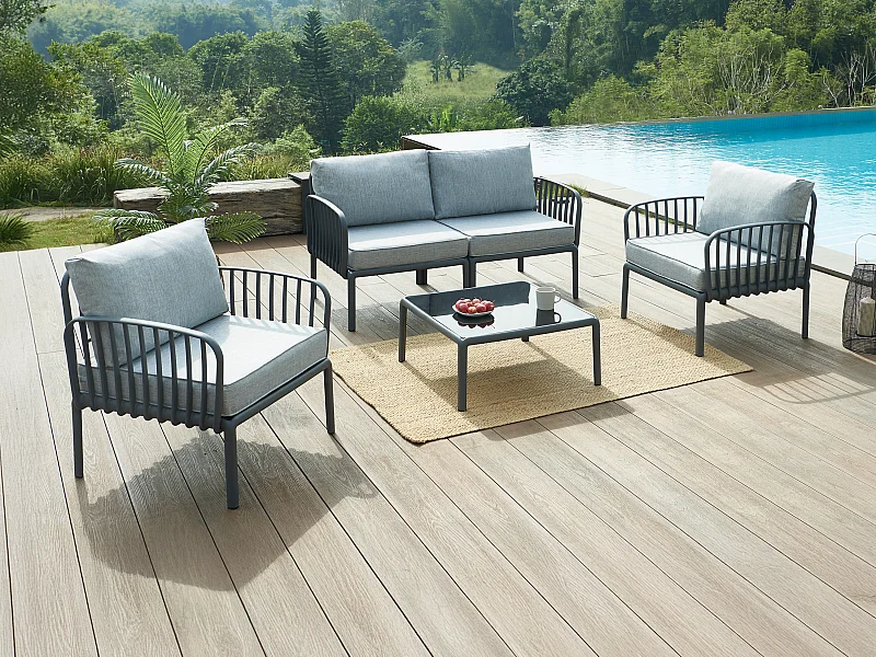 Tuinmeubelset van polypropyleen: 1 tweezitsbank, 2 fauteuils en een salontafel - Antraciet - CASILMA van MYLIA