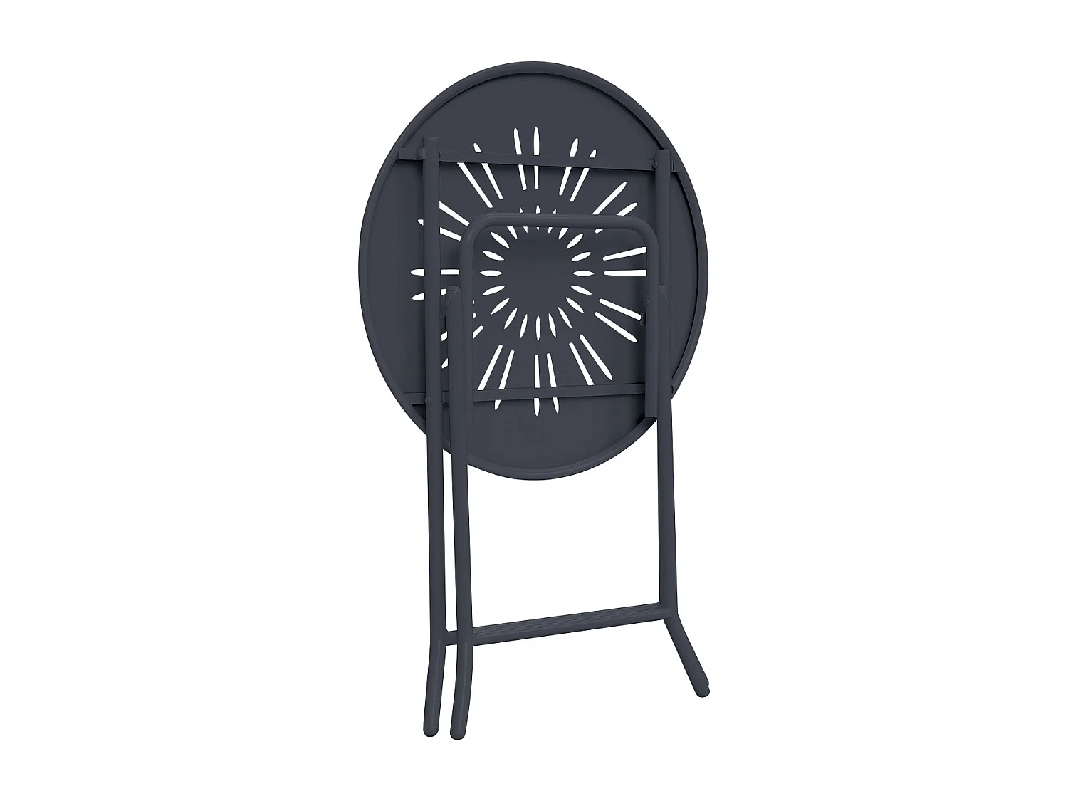 Sala da pranzo da giardino pieghevole in metallo effetto ferro battuto: un tavolo D.60 cm e 2 sedie - Antracite - GUERMANTES di MYLIA