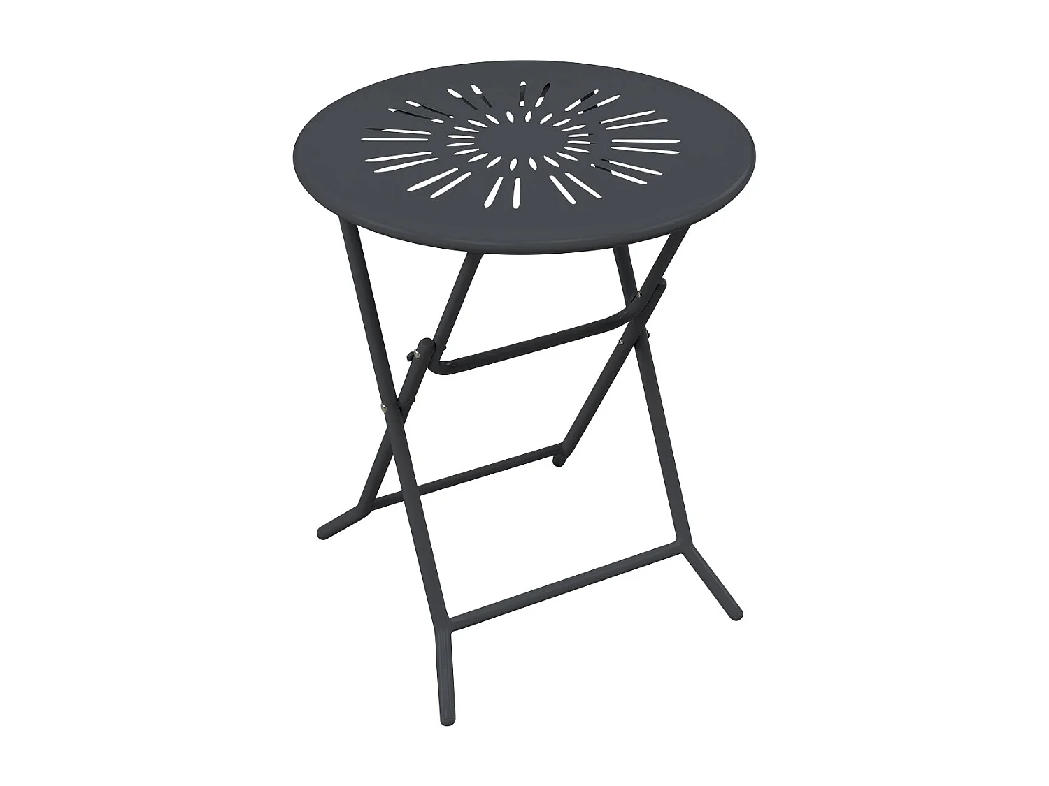 Sala da pranzo da giardino pieghevole in metallo effetto ferro battuto: un tavolo D.60 cm e 2 sedie - Antracite - GUERMANTES di MYLIA