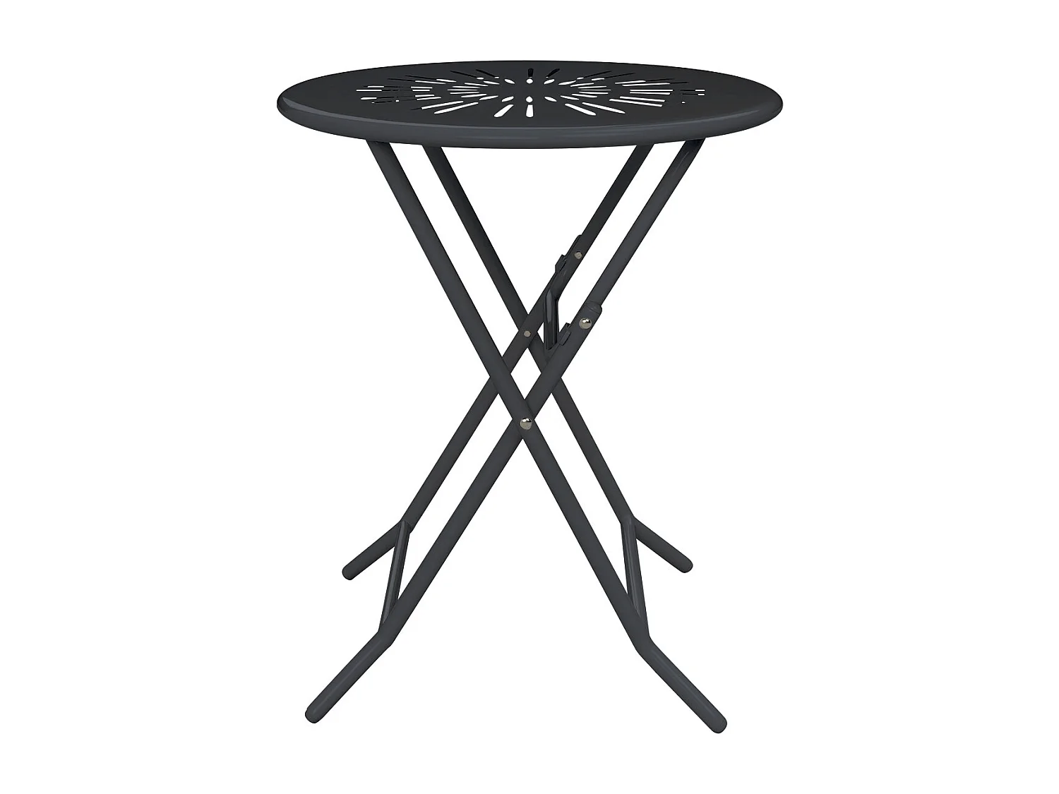 Sala da pranzo da giardino pieghevole in metallo effetto ferro battuto: un tavolo D.60 cm e 2 sedie - Antracite - GUERMANTES di MYLIA