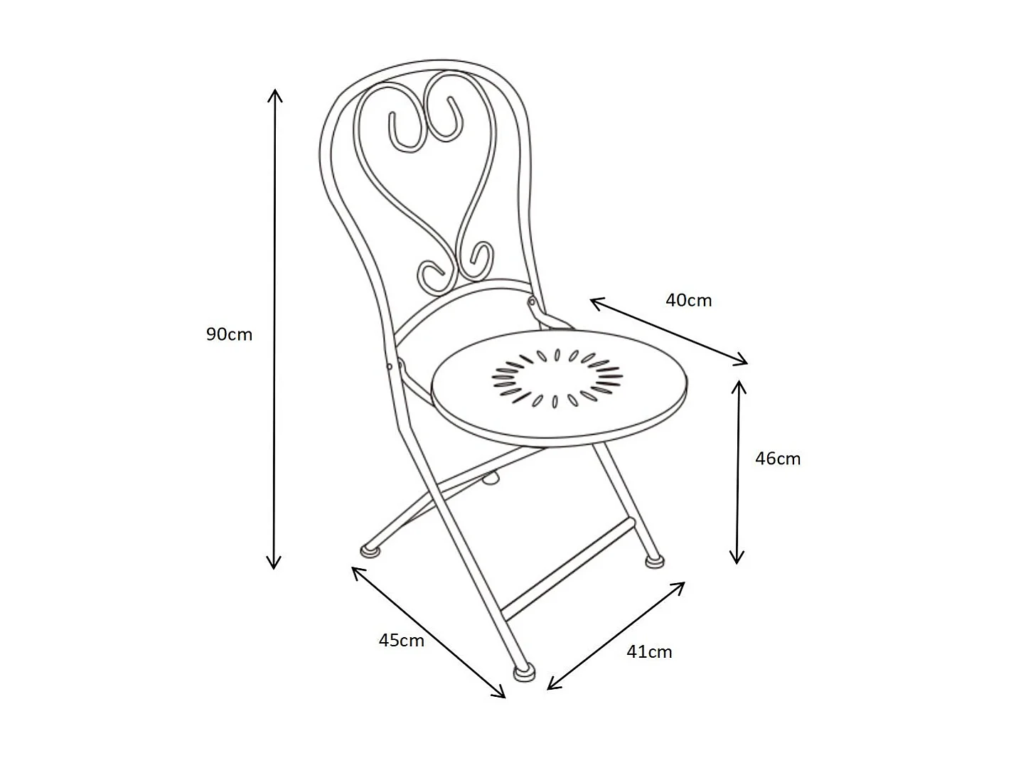 Sala da pranzo da giardino pieghevole in metallo effetto ferro battuto: un tavolo D.60 cm e 2 sedie - Antracite - GUERMANTES di MYLIA