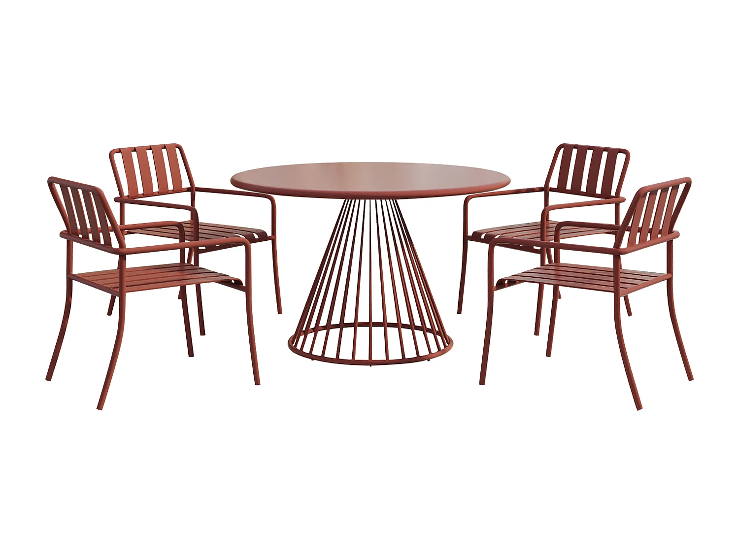 Salle à manger de jardin en métal : la table D.120 cm et 4 fauteuils empilables - Terracotta - BIRMOS de MYLIA