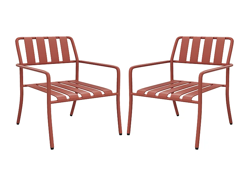 Lot de 2 fauteuils bas de jardin empilables en métal - Terracotta - BIRMOS de MYLIA
