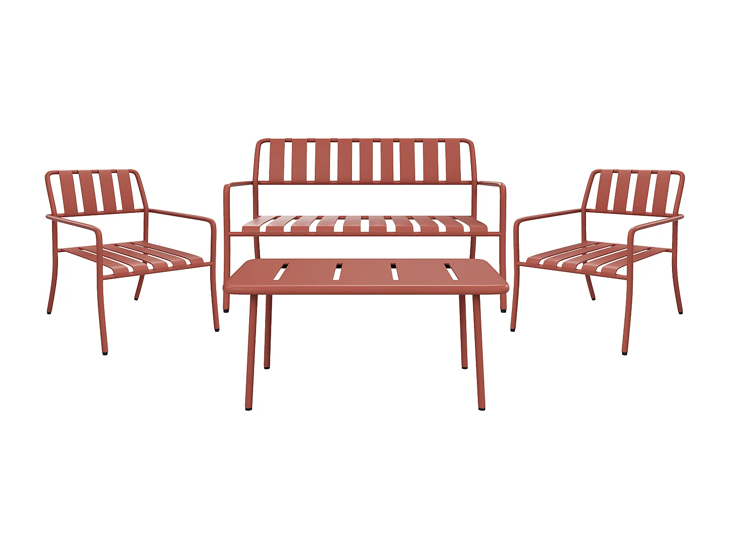 Salon de jardin en métal : un banc, 2 fauteuils bas et une table basse - Terracotta - BIRMOS de MYLIA