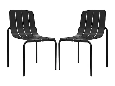 Set of 2 Stackable Metal Garden Chairs - Black - BALVORA by MYLIA