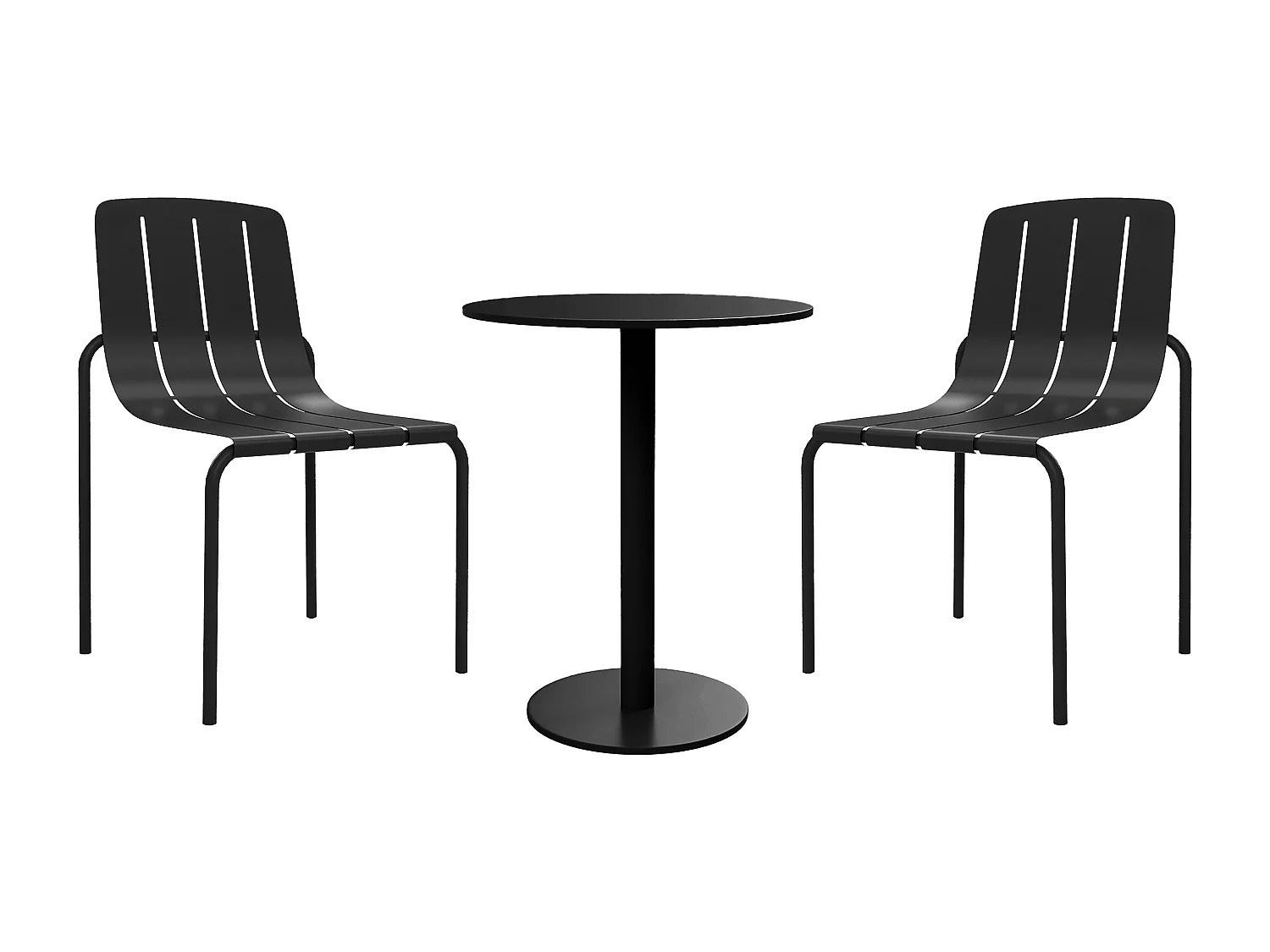 Sala da pranzo da giardino in metallo: un tavolo D.60 cm e 2 sedie impilabili - Nero - BALVORA di MYLIA