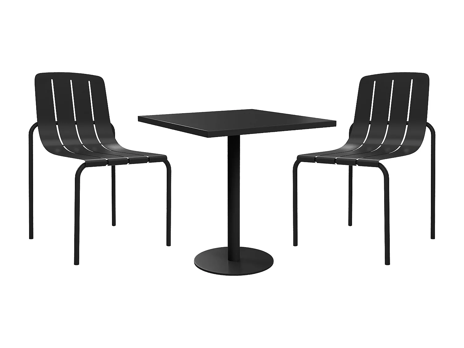 Sala da pranzo da giardino in metallo: un tavolo L.70 cm e 2 sedie impilabili - Nero - BALVORA di MYLIA