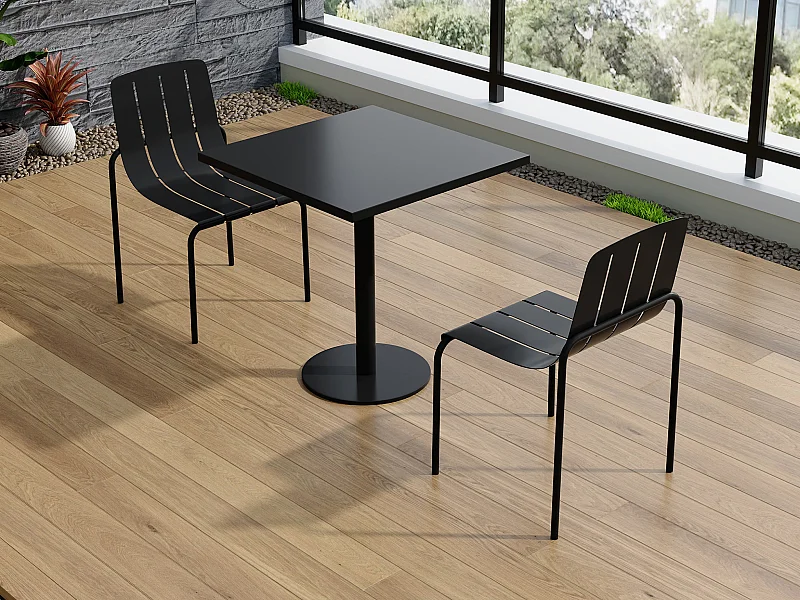Conjunto de jantar de jardim em metal: uma mesa C.70 cm e 2 cadeiras empilháveis - Preto - BALVORA da MYLIA