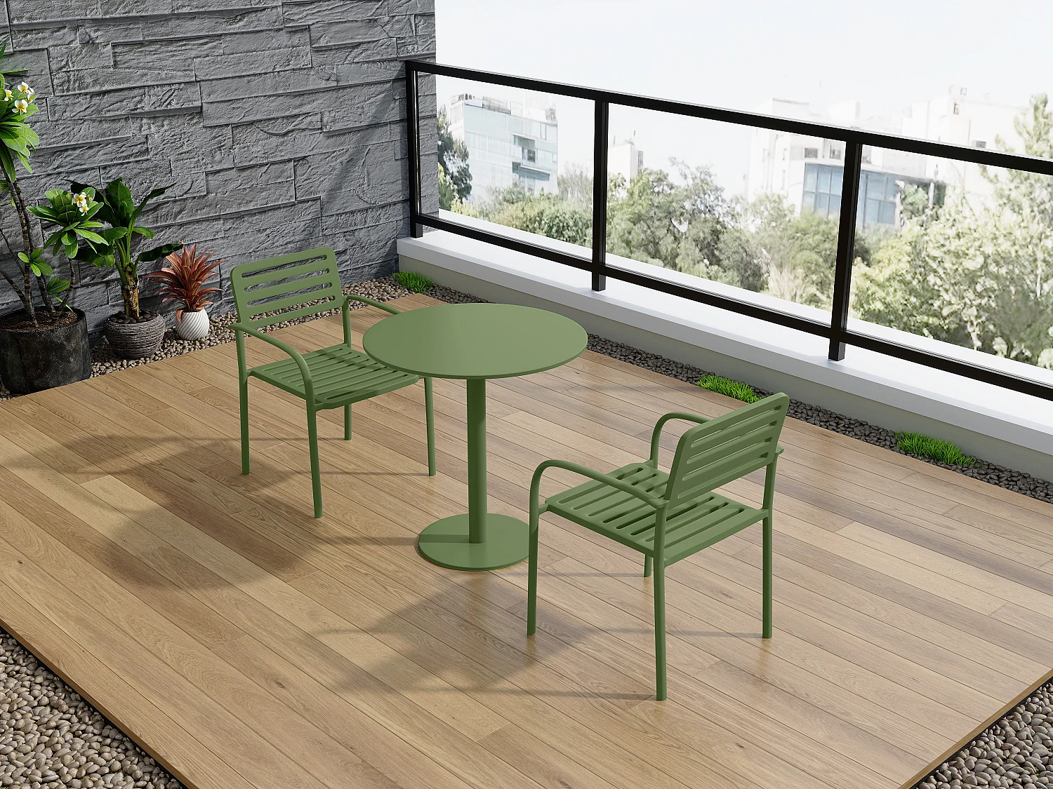 2er-Set Gartensessel stapelbar aus Metall – Grün – NILY von MYLIA