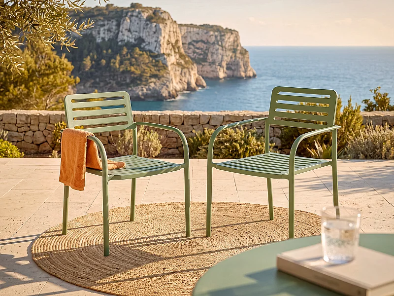 Set of 2 stackable metal garden armchairs - Green - NILY by MYLIA