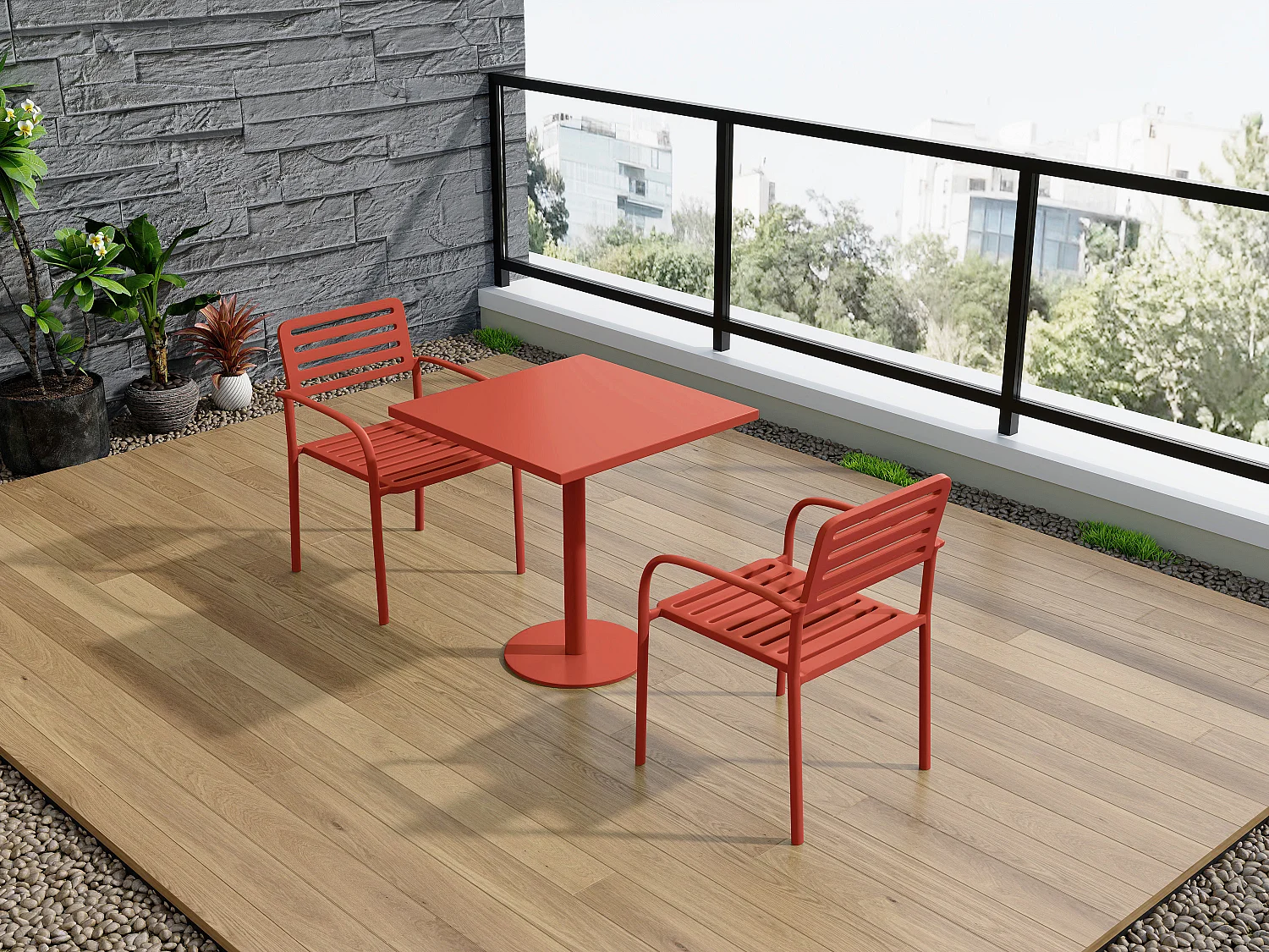 2er-Set Gartensessel stapelbar aus Metall – Terracotta – NILY von MYLIA