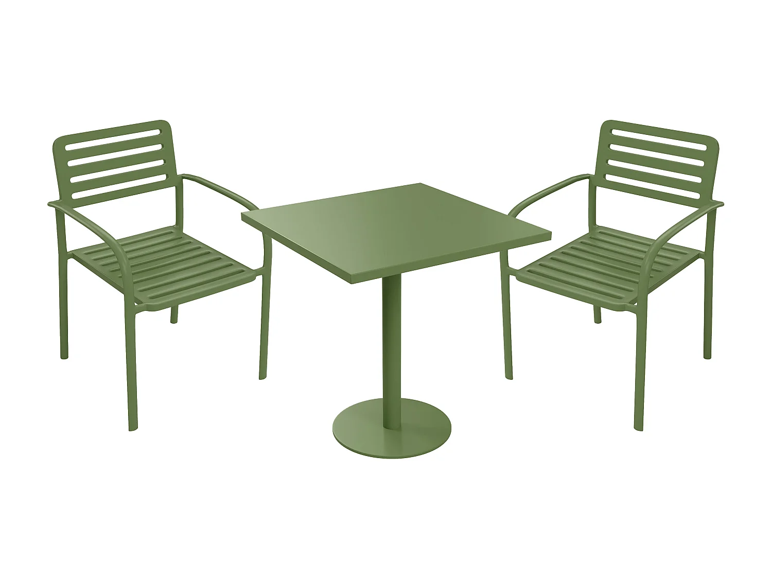 Salle à manger de jardin en métal : une table L.70 cm et 2 fauteuils empilables - Vert - NILY de MYLIA