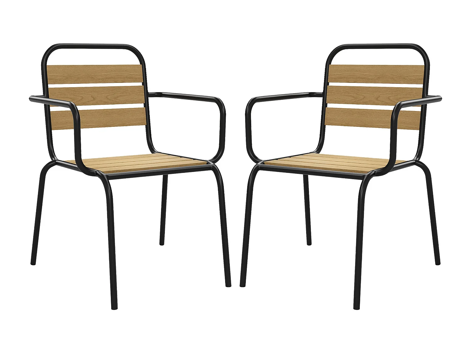 Gartenstuhl 2er-Set stapelbar - Polywood & Metall - Schwarz - LYLIOS de MYLIA