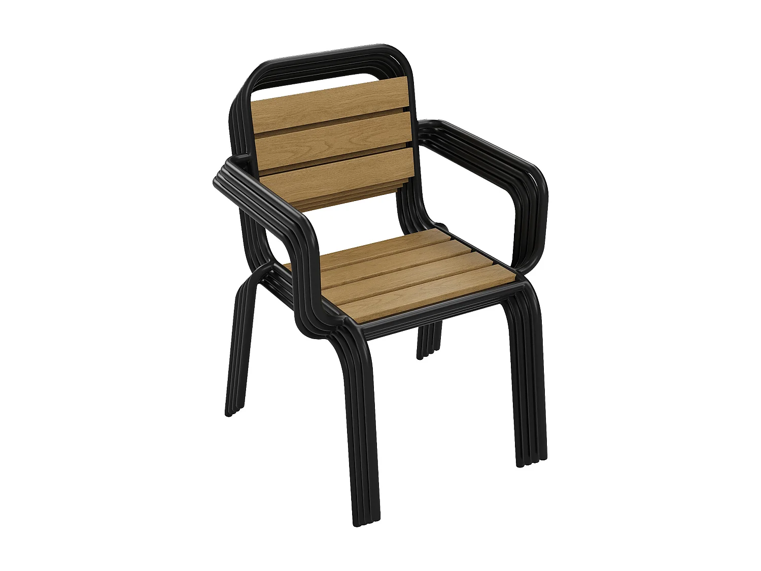 Gartenstuhl 2er-Set stapelbar - Polywood & Metall - Schwarz - LYLIOS de MYLIA