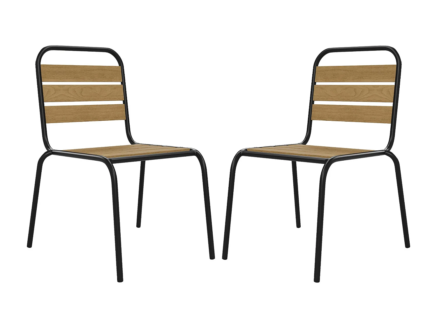 Gartenstuhl 2er-Set stapelbar - Polywood & Metall - Schwarz - LYLIOS de MYLIA