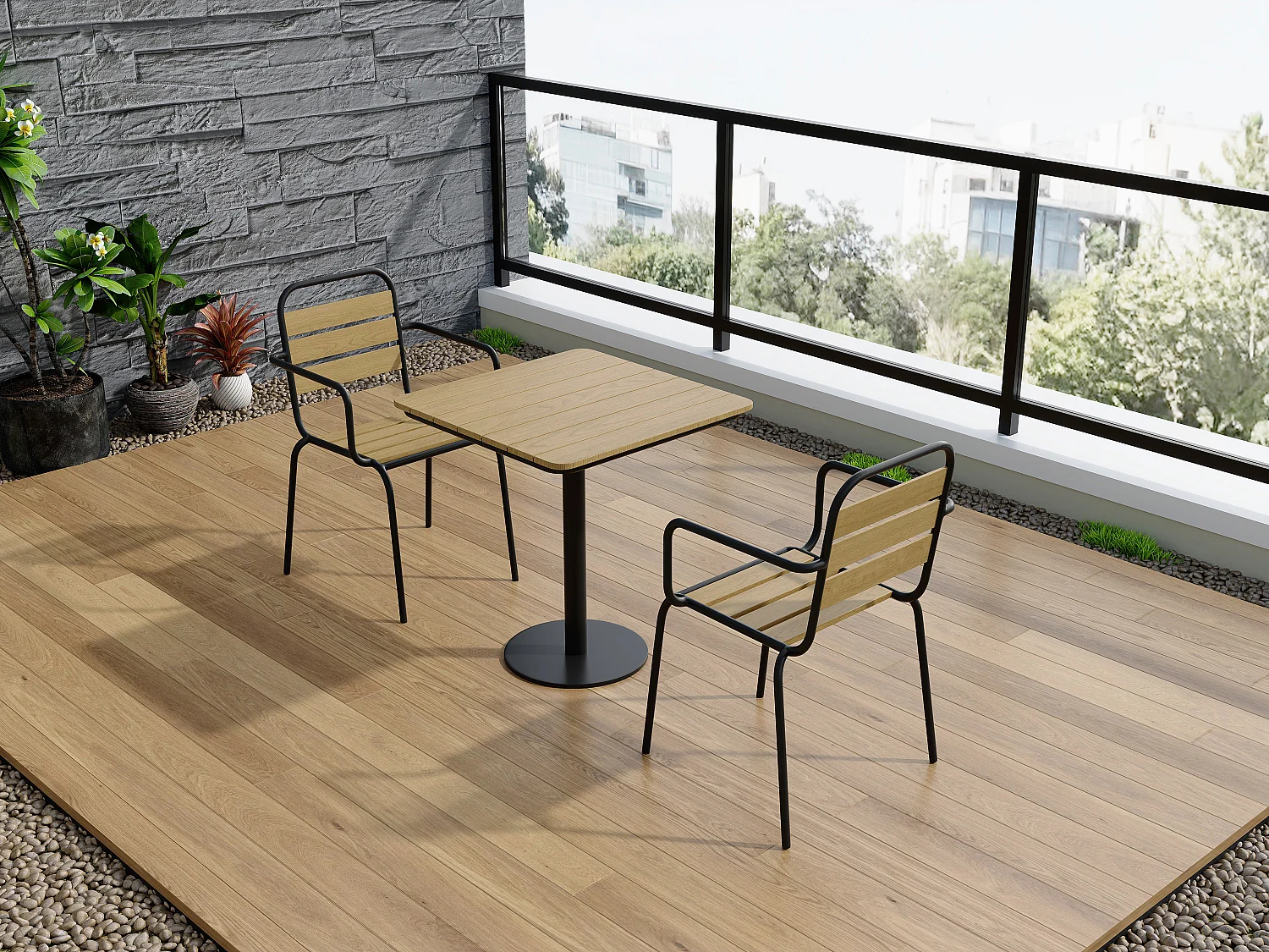 Gartenstuhl 2er-Set stapelbar - Polywood & Metall - Schwarz - LYLIOS de MYLIA