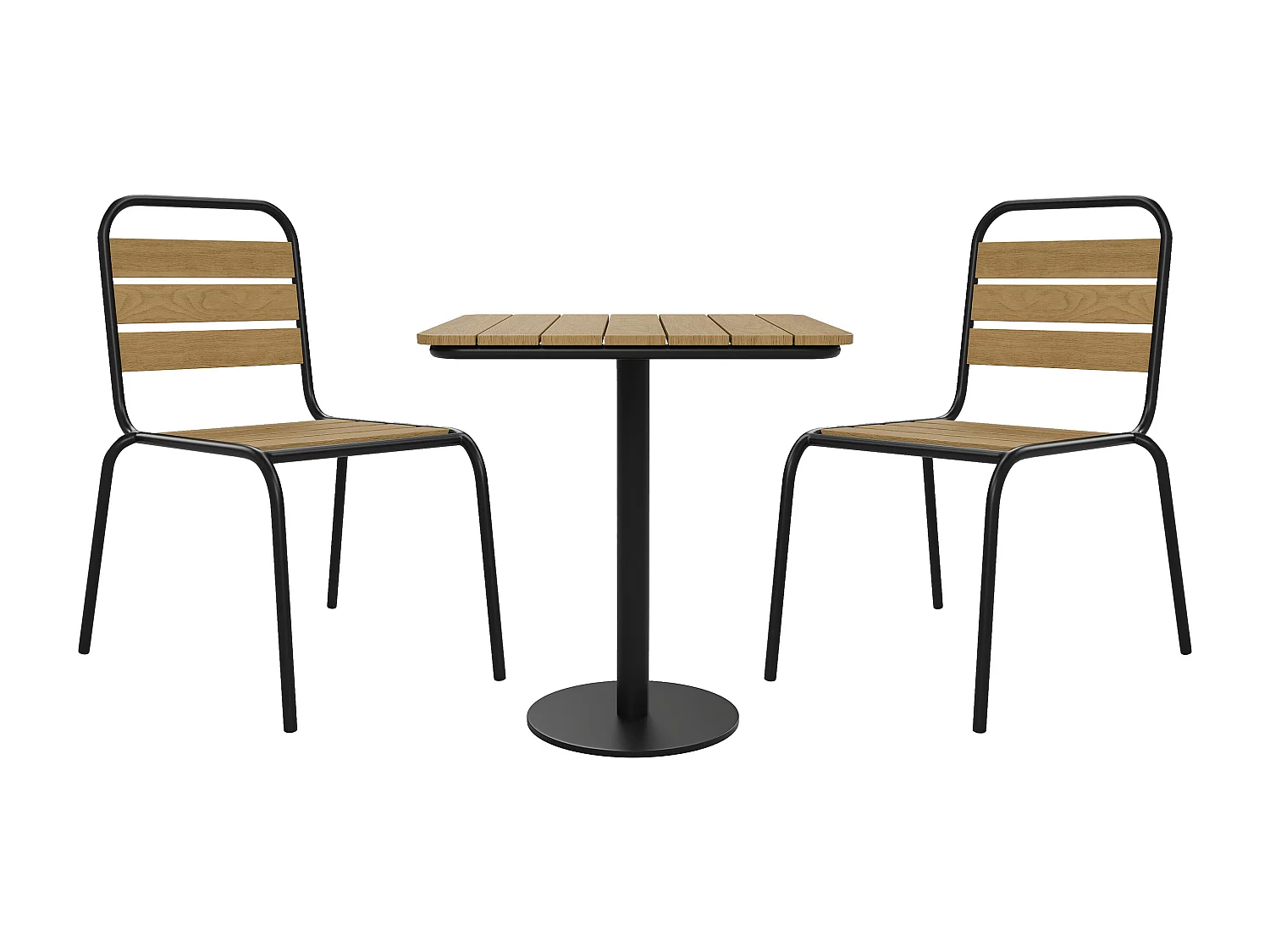 Garten-Essgruppe: Tisch L.70 cm + 2 stapelbare Stühle - Polywood & Metall - Schwarz - LYLIOS de MYLIA