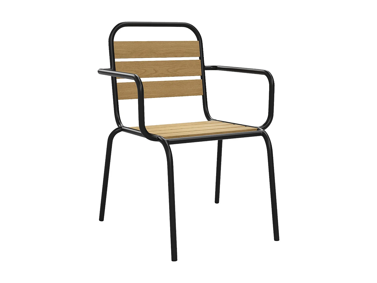 Garten-Essgruppe: Tisch L.70 cm + 2 stapelbare Sessel - Polywood & Metall - Schwarz - LYLIOS de MYLIA