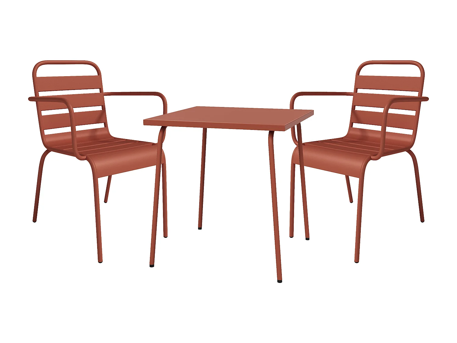 Salle à manger de jardin en métal - une table L.70 cm et 2 fauteuils empilables - Terracotta - MIRMANDE de MYLIA