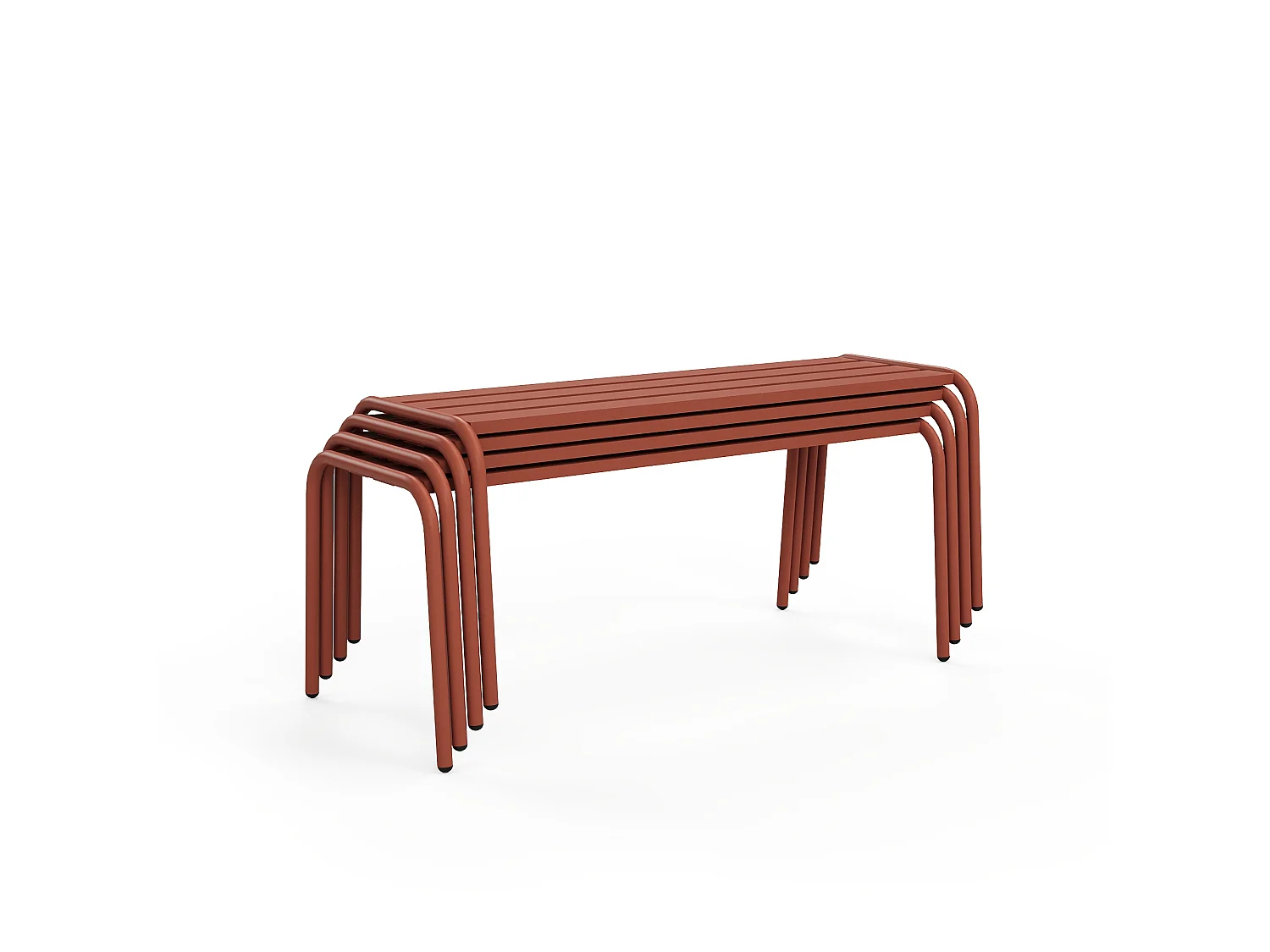Salle à manger de jardin en métal - une table pliante L.110 cm et 2 bancs - Terracotta - MIRMANDE de MYLIA