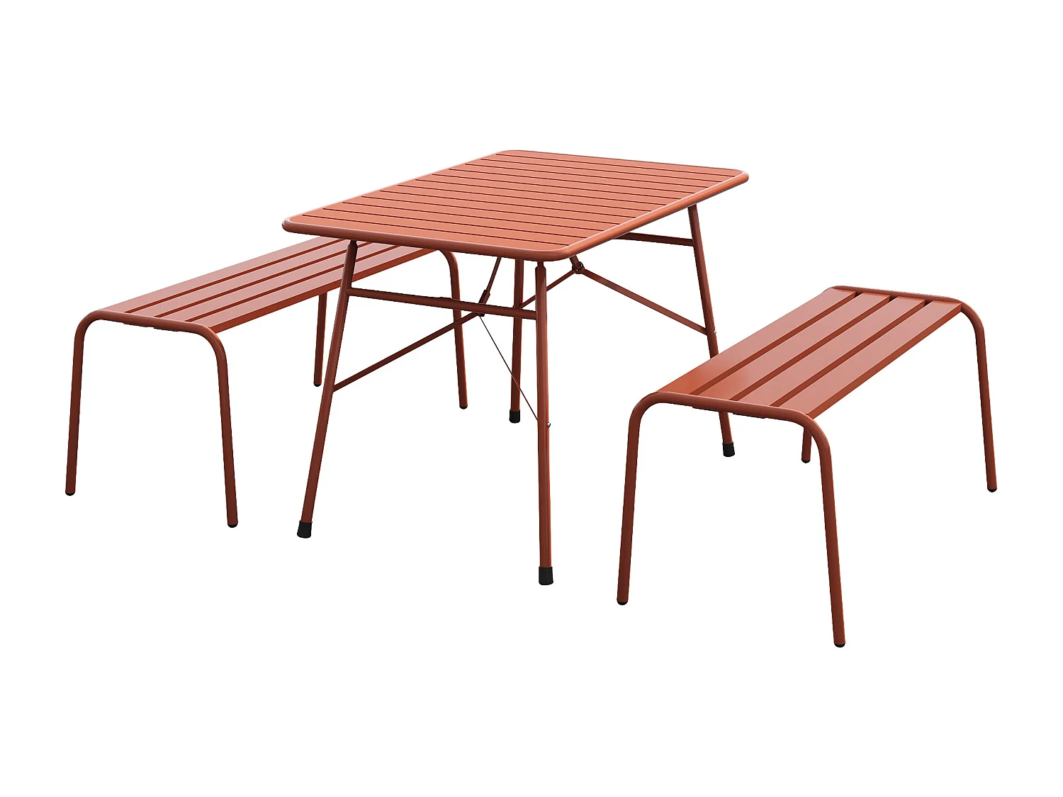 Salle à manger de jardin en métal - une table pliante L.110 cm et 2 bancs - Terracotta - MIRMANDE de MYLIA