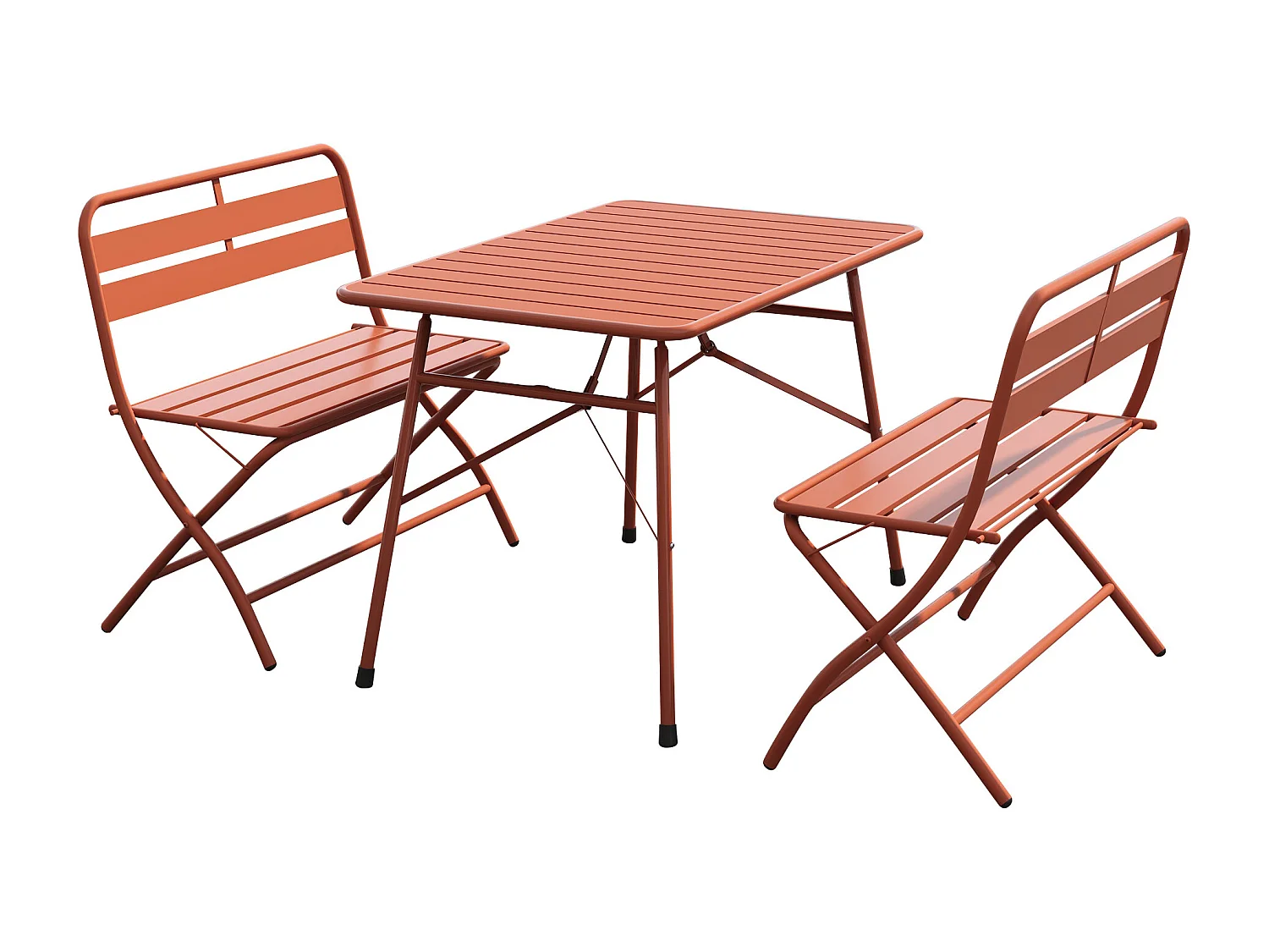 Salle à manger de jardin pliante en métal - une table L.110 cm et 2 bancs - Terracotta - MIRMANDE de MYLIA