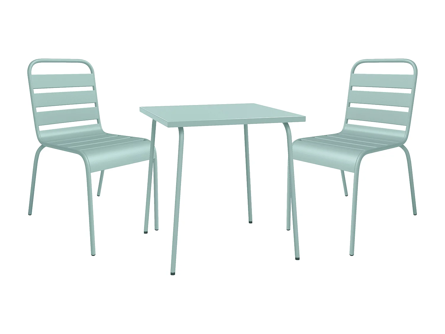 Salle à manger de jardin en métal - une table L.70 cm et 2 chaises empilables - Vert amande - MIRMANDE de MYLIA