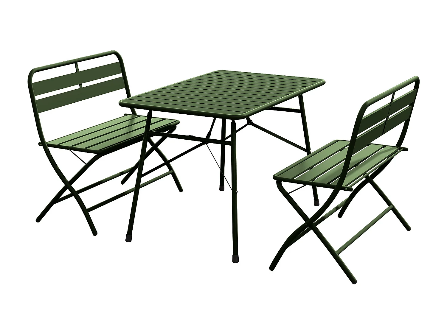 Salle à manger de jardin pliante en métal - une table L.110 cm et 2 bancs - Kaki - MIRMANDE de MYLIA