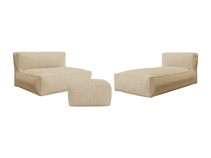 Salon de jardin en tissu 4 places : 1 canapé, 1 méridienne et un pouf - Beige - NOUMARA de MYLIA