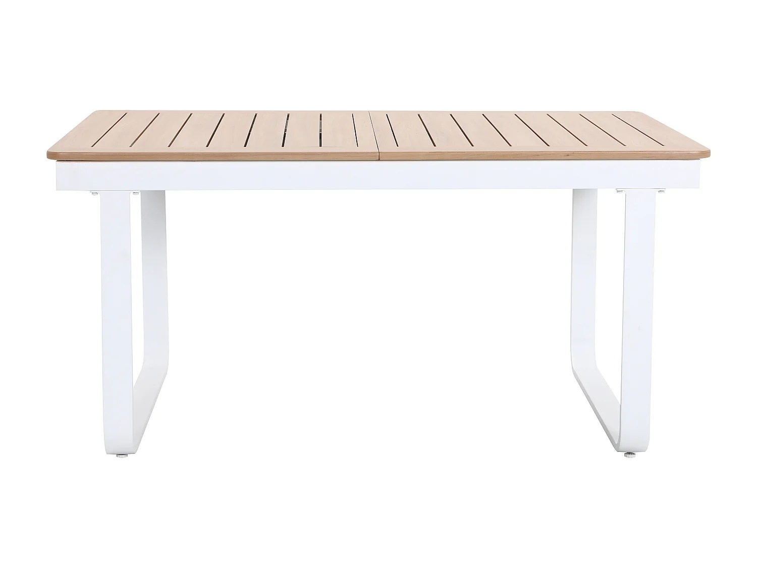 Sala de jantar de jardim em alumínio: mesa extensível em alumínio C.155/246 cm e 6 poltronas de braço - Natural claro e branco - SERUNO da MYLIA