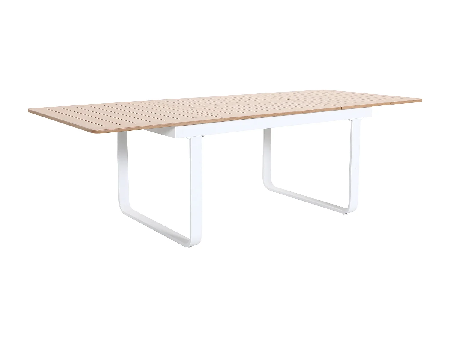 Sala de jantar de jardim em alumínio: mesa extensível em alumínio C.155/246 cm e 6 poltronas de braço - Natural claro e branco - SERUNO da MYLIA