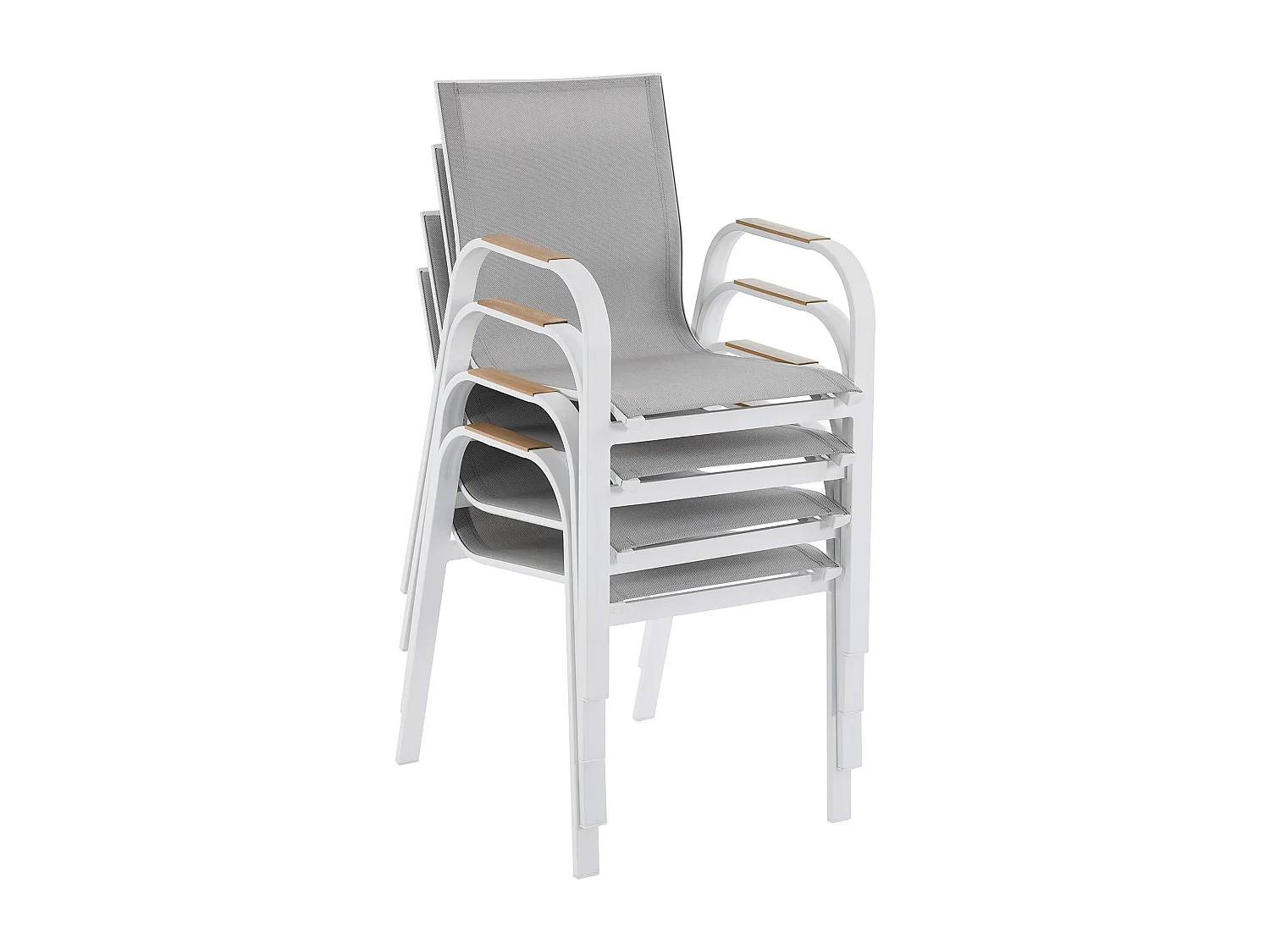 Sala de jantar de jardim em alumínio: mesa extensível em alumínio C.155/246 cm e 8 poltronas - Natural claro e branco - SERUNO da MYLIA