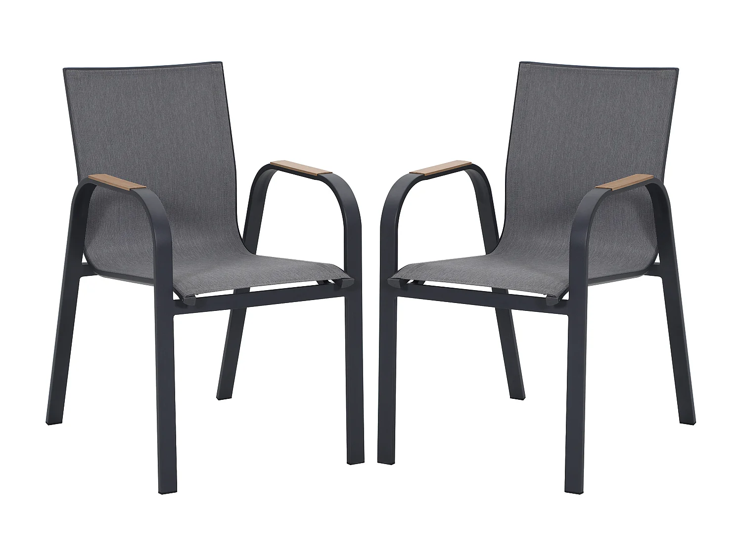Lot de 2 fauteuils de jardin empilables en aluminium et textilène - Anthracite - ZEYVA de MYLIA
