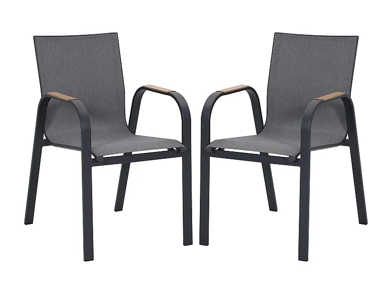 Conjunto de 2 poltronas de jardim empilháveis em alumínio e textilene - Antracite - ZEYVA da MYLIA