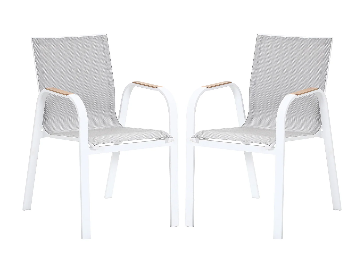 Conjunto de 2 poltronas de jardim empilháveis em alumínio e textilene - Cinzento claro e branco - ZEYVA da MYLIA