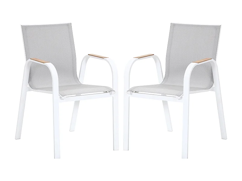 Conjunto de 2 poltronas de jardim empilháveis em alumínio e textilene - Cinzento claro e branco - ZEYVA da MYLIA