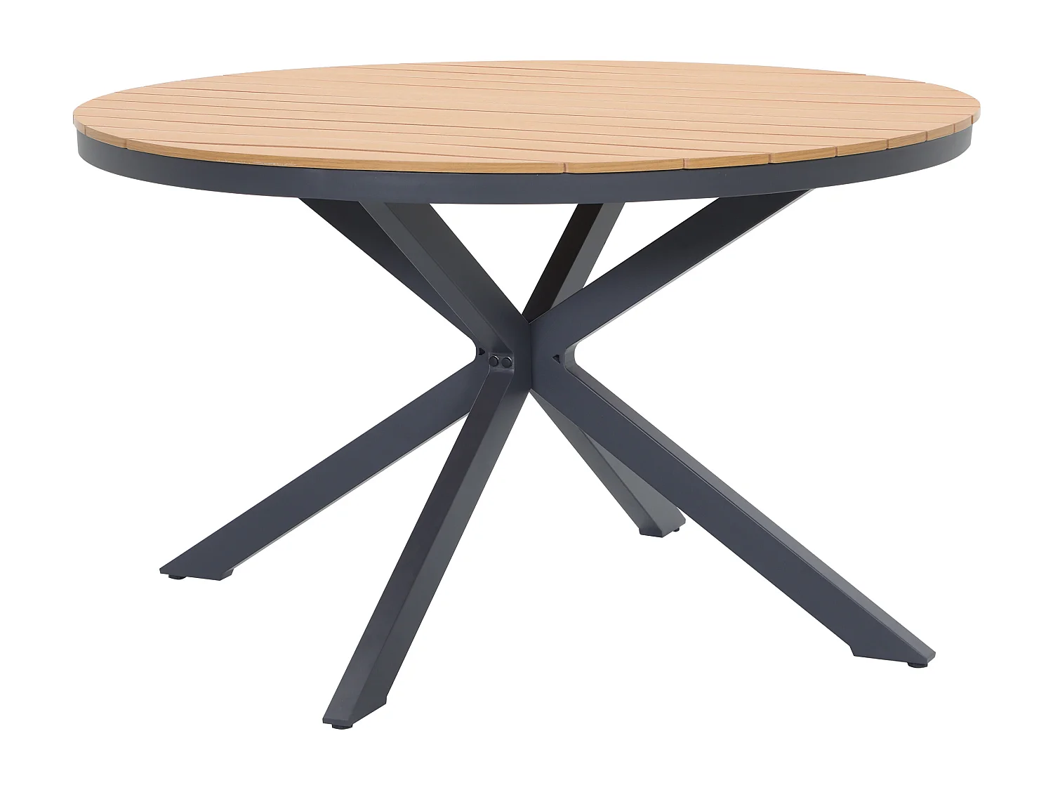 Salle à manger de jardin en aluminium : la table ronde D.125 cm et 4 fauteuils - Anthracite et naturel clair - ZEYVA de MYLIA