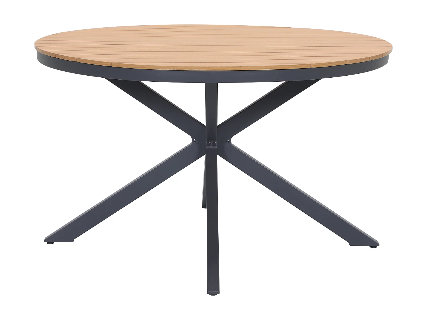 Salle à manger de jardin en aluminium : la table ronde D.125 cm et 4 fauteuils - Anthracite et naturel clair - ZEYVA de MYLIA