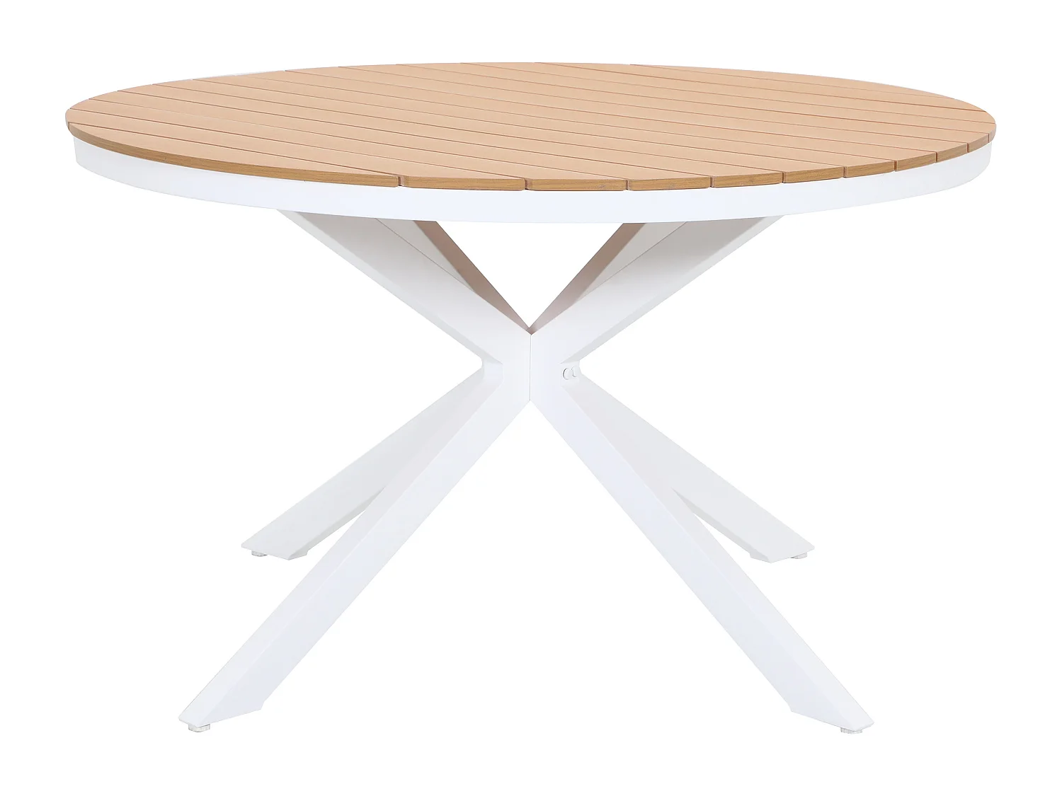 Conjunto de sala de jantar de jardim em alumínio: mesa redonda D.125 cm e 4 poltronas - Branco e natural claro - ZEYVA da MYLIA