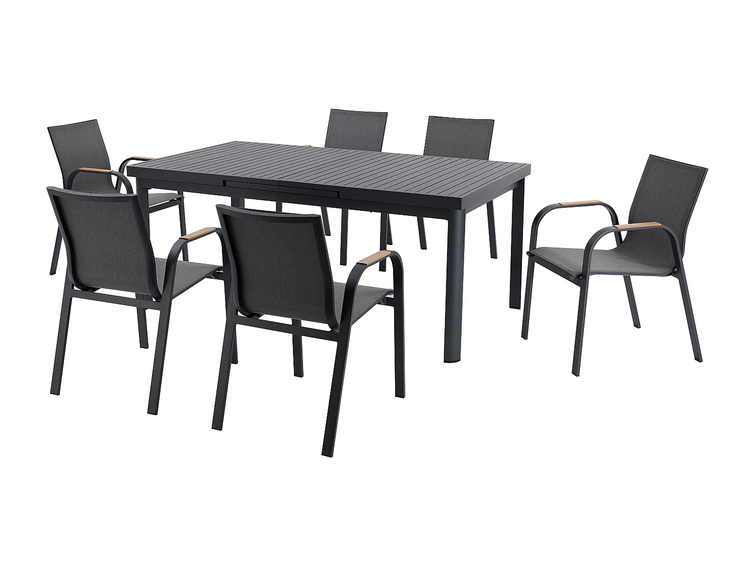 Salle à manger de jardin en aluminium : une table extensible L.180/240 cm et 6 fauteuils - Anthracite - ZEYVA de MYLIA