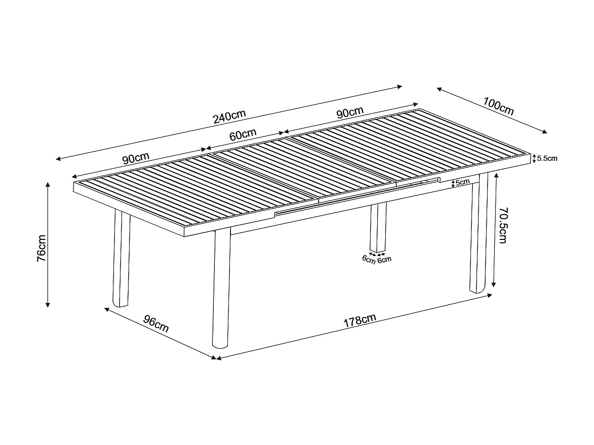 Salle à manger de jardin en aluminium : une table extensible L.180/240 cm et 6 fauteuils - Anthracite - ZEYVA de MYLIA