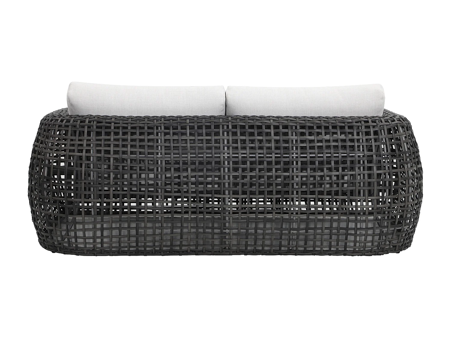 Salon de jardin en résine tressée : un canapé de jardin 2 places, 2 fauteuils et 1 table basse - Anthracite avec coussins blancs - VEYRO de MYLIA