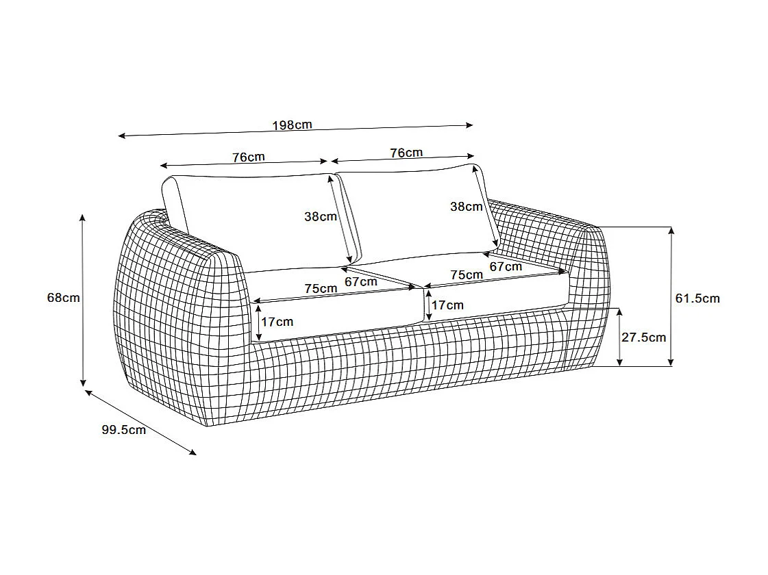 Salon de jardin en résine tressée : un canapé de jardin 2 places, 2 fauteuils et 1 table basse - Anthracite avec coussins blancs - VEYRO de MYLIA