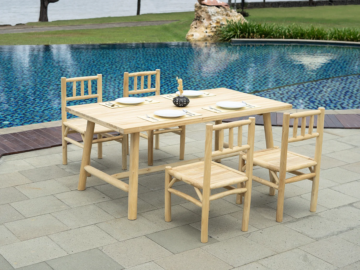 Conjunto de 2 cadeiras de jardim em teca - Natural claro - TULUM da MYLIA