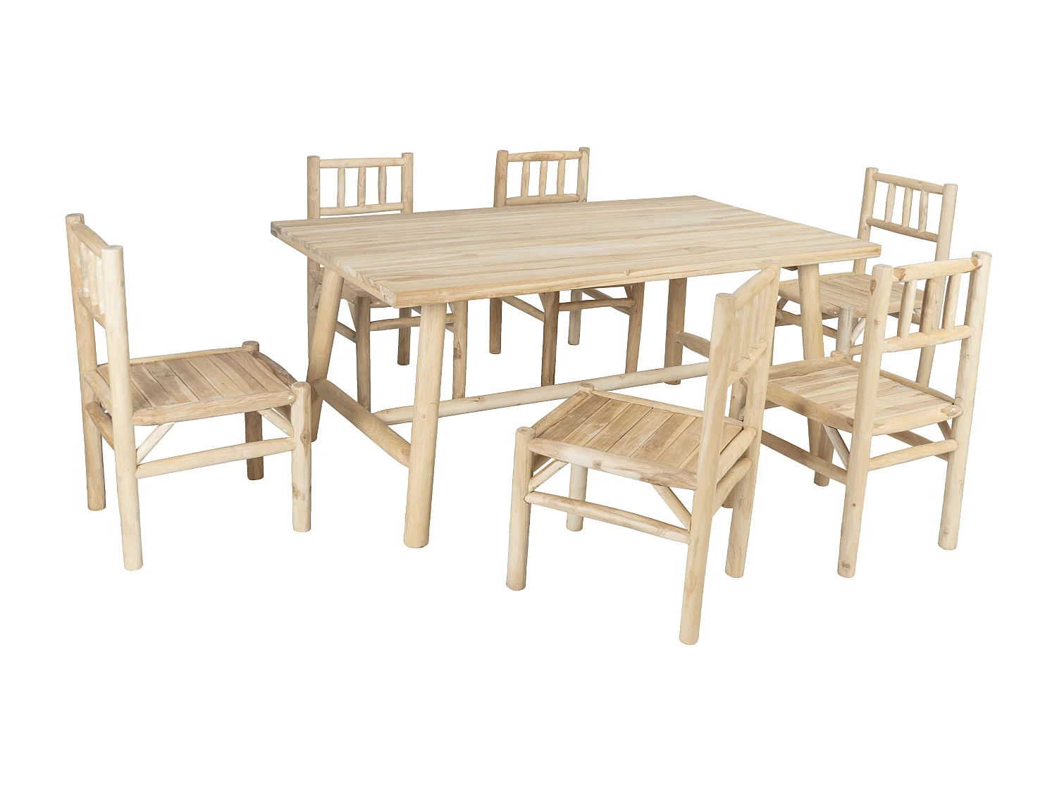 Sala de jantar de jardim em teca: mesa C.180 cm e 6 cadeiras - Natural claro - TULUM da MYLIA